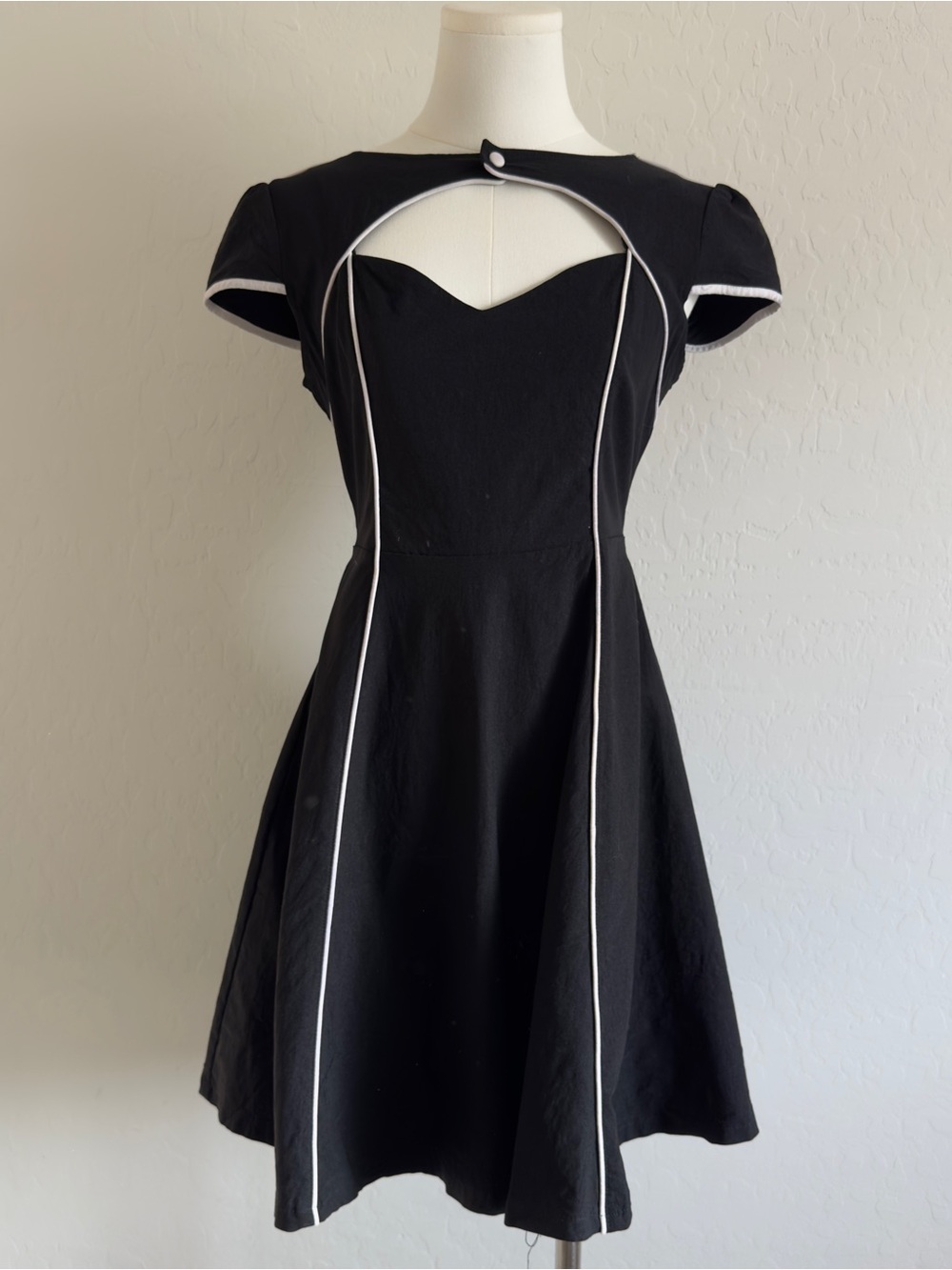 Sourpuss Black Fit-and-Flare Dress with White Piping